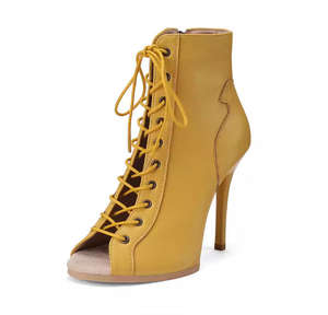 Sandales bottes en cuir pour femmes, à lacets, ajourées, à talons hauts, style jazz, à bout ouvert, <span class=keywords><strong>chaussures</strong></span> <span class=keywords><strong>de</strong></span> <span class=keywords><strong>danse</strong></span>, grandes tailles - Product Image 1