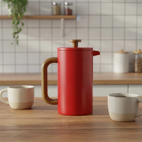 Cafetière à piston en acier inoxydable 304 à double paroi isolante, 800 ml 1000 ml, rouge, avec poignée en bois