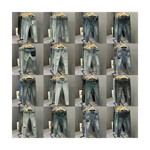 Grosir celana jins ramping kustom untuk pria Jeans pria Denim biru populer kualitas tinggi