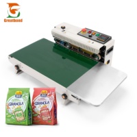 FR-770 Fabrieksmachine voor het automatisch continu sealen van horizontale zakken van kraftpapier en plastic, 40 cm breed, voor voedselverpakkingen.