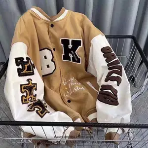 Custom Logo Leather Sleeve Polyester Varsity Jacket Unisex Quality Letterman Jackets For Woman And Men's