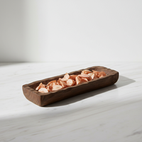 Plateau de service rectangulaire long et étroit en bois massif naturel, 40 cm x 14 cm x 6 cm, décoratif, pour entrée, table basse, fait main