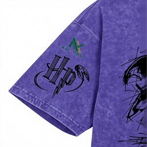 T-shirt pour homme en coton jersey délavé, violet, à manches courtes, col rond, coupe classique, décontracté - Product Image 4