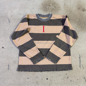 Chemises pour hommes personnalisées OEM/ODM, style streetwear, imprimé lettres, rayées, manches longues, décontractées, amples - Product Image 2