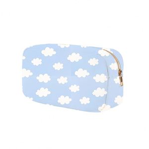 Custom Printed Blue Cosmetic Bags Travel Nylon Portable Makeup Organizer Pouches Women Waterproof Zipper Large Capacity - Product Image 1