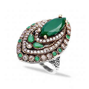 Ottoman Design <b>Emerald</b> Gemstone with Zircon Stone Wholesale Turkish Handcrafted Authentic 925 <b>Silver</b> Sterling <b>Ring</b> - Product Image 2