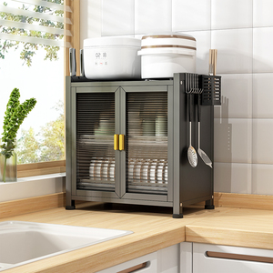 Armoire de séchage de vaisselle en métal à double porte, organisateur de rangement de cuisine anti-poussière pour assiettes, bols, tasses, organisation de la vaisselle sur le comptoir - Product Image 1