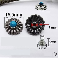 Bouton décoratif vintage en alliage turquoise et grenat de 16,5 mm (0,65 pouce) avec rivets à vis pour ceinture