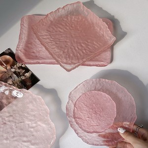 Assiettes à fruits roses, assiettes à dessert rondes et carrées, assiettes à salade en cristal, assiettes en <span class=keywords><strong>verre</strong></span> pour restaurant, hôtel, mariage - Product Image 5