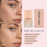 Fond de teint liquide personnalisé, formule sans toxines, beauté épurée, marque privée, OEM, ODM, sans plastique, biocompatible, éclatant