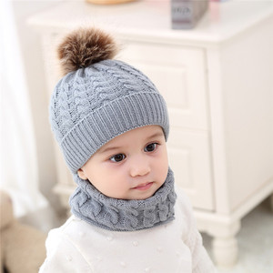 Winter Children Knit Custom Kid <strong>Beanies</strong> and Scarfs <strong>Pom</strong> Knitted Scarf <strong>Beanie</strong> Hat Set - Product Image 4
