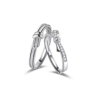 Lively Knot Bow Couple Rings Crystal Rhinestone Channel Setting Adjustable Unisex Engagement Jewelry - Product Image 5