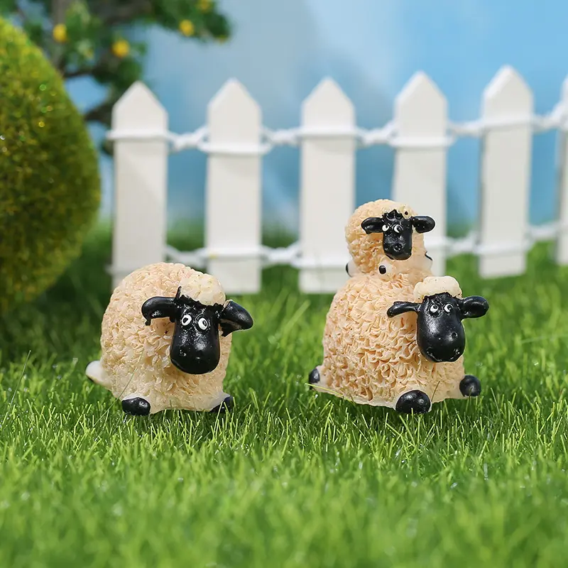 Holesale-minifiguras de resina de oveja, adornos de micro paisaje, artesanía