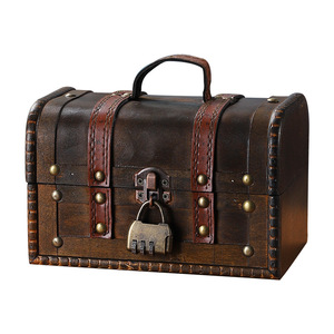 Retro Wooden Jewelry <b>Box</b> With Combination Lock Flip Top <b>Storage</b> For Cosmetics And Accessories - Product Image 3