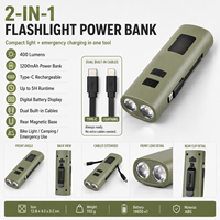 Linterna LED Recargable Z818 Verde ABS con Banco de Energía Integrado USB/Tipo-C, Resistente al Agua IP44, 400 Lúmenes, Modo Alto/Bajo/Flash/Rojo, para Camping