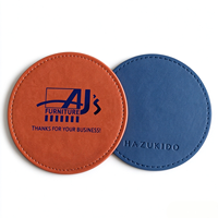 Sous-verre rond personnalisé pour événements d'entreprise, avec logo et texte en relief, en cuir PU cousu de qualité supérieure, idéal comme cadeau d'affaires