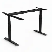Bureau en fer à double moteur, design dissimulé, à trois niveaux, à montage standard, avec poutre droite en L, réglable en hauteur, pour un espace de travail élargi