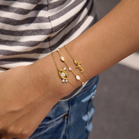 J&D Jewelry - Pulsera Clásica de Acero Inoxidable Chapada en Oro de 18K con Colgante de Ojo Redondo de Circonita Blanca, Resistente al Agua y al Deslustre, Regalo para Mujer