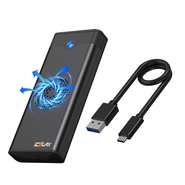 2024 Hot Sell External with Fan Hdd Enclosure Usb 3.0 Type-C SATA SSD M.2 NGFF/NVME Dual Protocol SSD Hard Hard Drive case