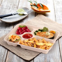 Assiettes en papier jetables à 5 compartiments plateau à lunch scolaire bagasse compostable plateau à plateau divisé pour buffet
