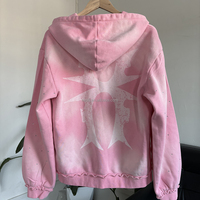 Veste zippée pour homme sur mesure, style streetwear, délavée à l'acide, effet usé, broderie et strass, coupe ample, vintage, à capuche