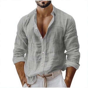 Camisas de Trabajo y Vacaciones para Hombre, Personalizadas OEM, Transpirables, de Punto, Manga Larga, Algodón y Lino, Corte Holgado, Cuello con Botones y Solapa Lisa - Product Image 5