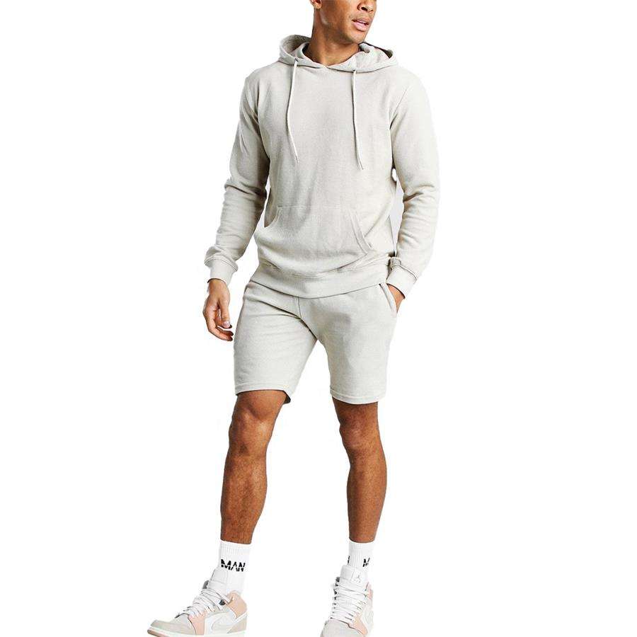 Premium Men Short With Hoodie Set,wholesale Cotton Blank Shorts and Hoodie  Set Men
