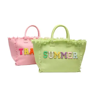 New Design Wholesale 6 Colors Ladies Oversize Cotton Canvas Sling Shopping Travel Tote Bag Handbag Women Tassel Tote Bags