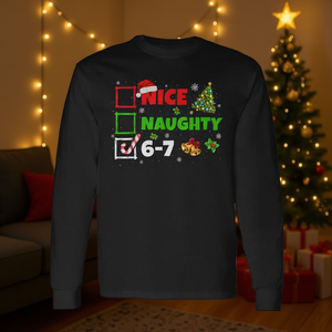 T-shirt a maniche lunghe Nice Naughty List 6-7 Christmas Meme - Product Image 3