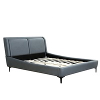Willsoon New Store Lit double moderne rembourré en cuir noir avec pied en métal et tête de lit souple Cadre en bois