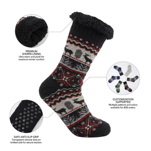 Chaussettes pantoufles pour hommes, doublées en sherpa, épaisses, antidérapantes, thermiques, confortables et moelleuses, pour l'hiver et la maison - Product Image 3