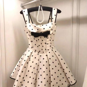 Vestido de cóctel vintage francés de alta calidad con lazo de lunares, estilo princesa, sin tirantes, cintura natural, línea A, para mujer 8595 - Product Image 2