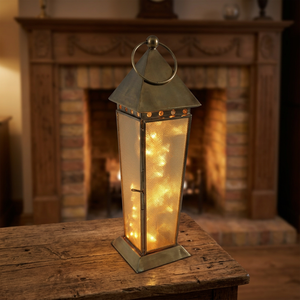 Lanterne haute en métal laiton avec guirlande lumineuse LED sans flamme, décoration de Noël pour la maison, porte-bougie - Product Image 2