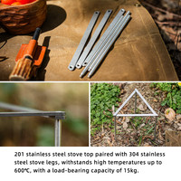 Support de poêle Triangle Portable en acier inoxydable direct d'usine pour feu de camp extérieur Camping cuisine fournitures Pot Rack avec cadre BC