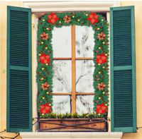 Guirlande de Noël scintillante avec boules, fleurs artificielles, verdure, décorations pour arbre, maison, fenêtre, porte, motif dauphin et étoile en tissu