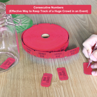 Rouleaux de billets d'entrée pour événements caritatives et de carnaval 1"x2", Rouge vif 150 g/m² Numéros de série pré-découpés Billets de tombola 2000 unités par rouleau