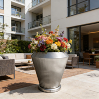Grand pot de fleurs ovale en métal pour jardin, pot de fleurs décoratif d'extérieur, conteneur pour plantes
