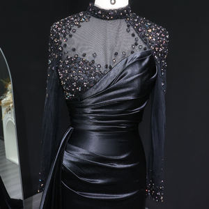 莎伦说SF344奢华黑色水晶晚礼服，带侧裙长袖，适合女性婚礼正式舞会礼服 - Product Image 4
