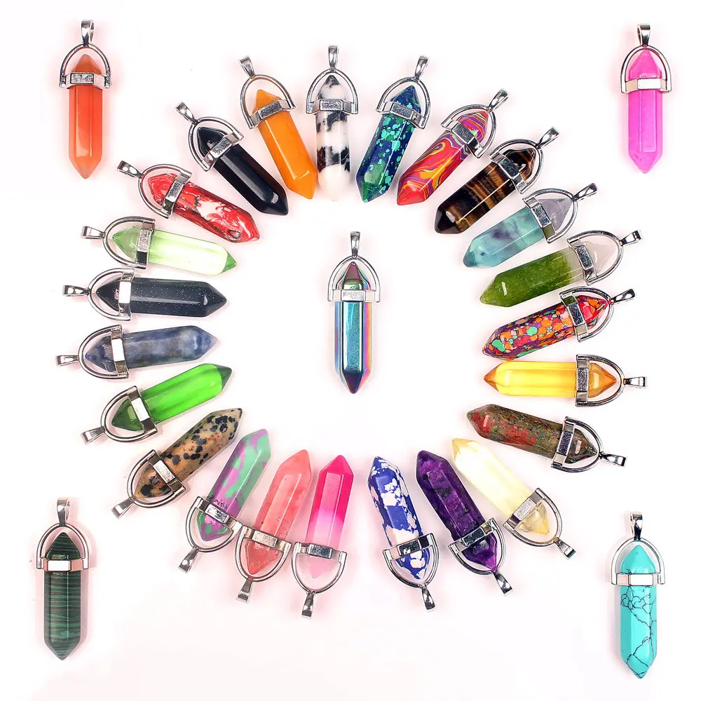 Wholesale Natural Quartz Healing Crystals Stones Hexagonal Point Charms Necklace Jade Pendant Jewelry