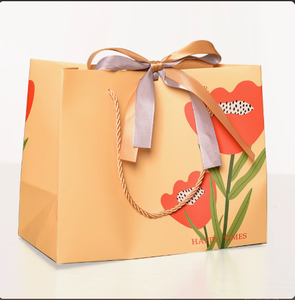 Sacchetti Regalo in Carta Personalizzati Classici Riciclabili Impermeabili Riutilizzabili con Stampa Offset a Tema Floreale Cartone Animato, Nastro Rosso Papavero Verde - Product Image 3