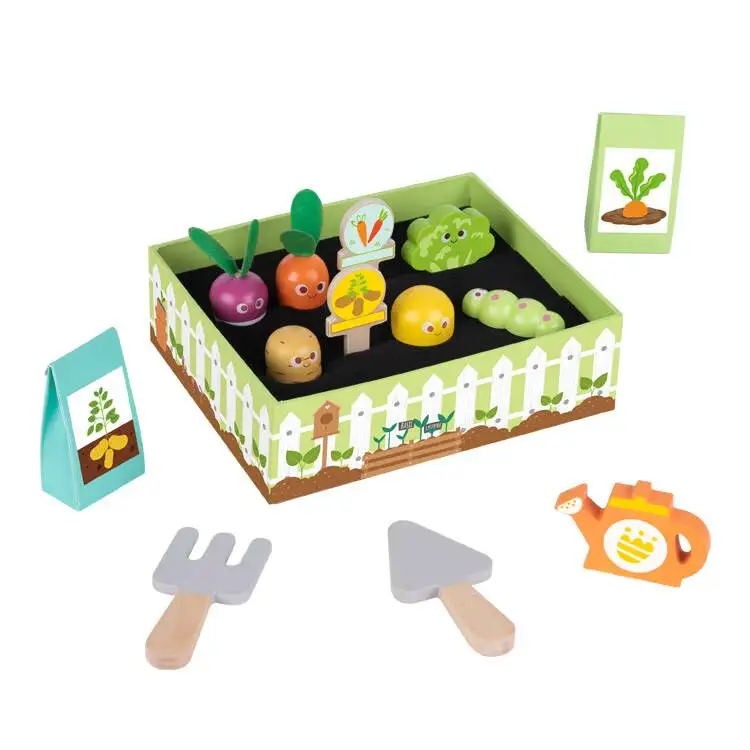 Wooden Garden Toys for Kids Carrot Harvest Pretend Play Interactive Planting Bugs Catching with Radish