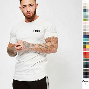 T-shirt en coton à manches courtes et col rond pour homme, coupe ajustée, avec logo imprimé sur le devant, jersey décontracté, respirant, couleur unie - Product Image 2