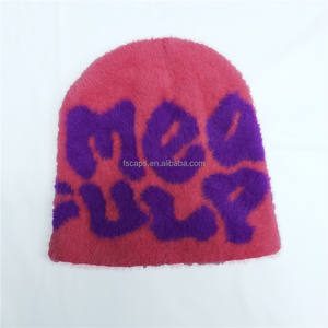 หมวกบีนนี่ไหมพรมถักลายโลโก้แบบกำหนดเองคุณภาพสูง สำหรับฤดูหนาว นุ่มฟู อุ่นสบาย ทำจากไหมโมแฮร์ - Product Image 4