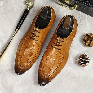 Men's leather <b>shoes</b> with laces, business trend, soft leather, wedding style, crocodile pattern, formal dress <b>shoes</b> - Product Image 4