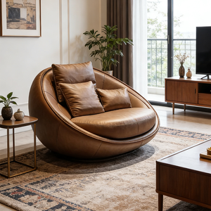 Fauteuil œuf rond en <span class=keywords><strong>cuir</strong></span> de style nordique, confortable, fauteuil <span class=keywords><strong>club</strong></span> individuel, chambre à coucher, balcon, canapé paresseux - Product Image 6