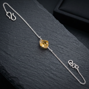 Citrine Rough Natural Gemstone 925 <b>Solid</b> Sterling <b>Silver</b> Fine Chain & Link <b>Bracelet</b> Handmade Wedding Gift Customizable - Product Image 3