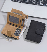 Dompet Pria Ramping Bergaya Pola Geometris Dompet Bisnis Pendek Saku Ritsleting Slot Kartu Bordir Huruf Kulit PU