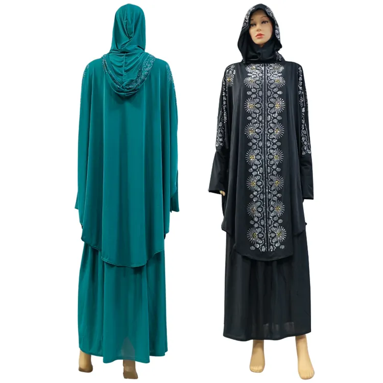 Moslim 2 Stuks Set Gebedskleding Vrouwen Kaftan Capuchon Hijab Met Rok Diamant Borduurwerk Abaya Jurk Plus Maat 4xl Kalkoen Afrikaans