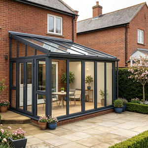 Solárium de Aluminio con Rotura de Puente Térmico de Una Sola Pendiente, Personalizado, Adosado a la Casa, con Grandes Ventanas Panorámicas para Patio Trasero, Invernadero de Cristal - Product Image 3
