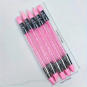 Lot de 5 stylos professionnels multifonctionnels roses à double embout pour nail <span class=keywords><strong>art</strong></span>, avec strass, en silicone, pour la peinture florale et le pointillage des ongles - Product Image 5